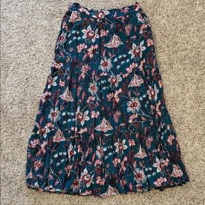 Garnet Hill Floral Print Midi Skirt - Teal and Pink